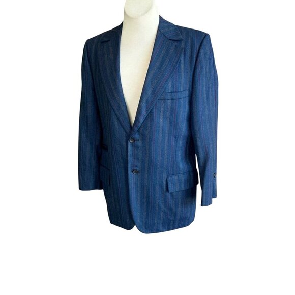 Vintage 70s Blue Striped Bespoke Sports Coat Blazer Wild Lining Size 40 - Picture 3 of 13